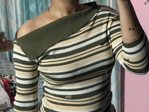 off shoulders green n white stylish top