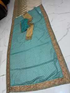 designer saree with worked blues