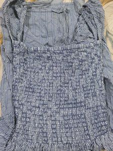 Blue &amp; White Striped Smocked Dress