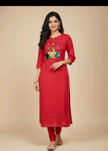 Red Kurta with Embroidered Yoke