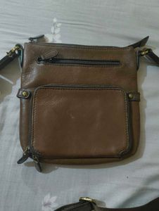 unisex Brown Leather Crossbody Bag