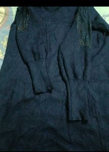 Elegant Navy Blue Lace Sleeve Dress
