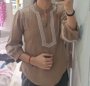 Embroidered V-Neck Tunic Top