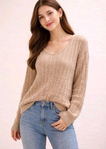 Knit V-Neck Long Sleeve Top