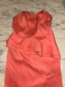 Coral Peplum Strapless Dress