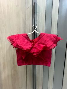 Red Lehenga with ruffle organza blouse