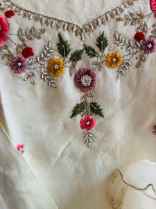 Floral design Sequins Embellished Creme 3 piece su