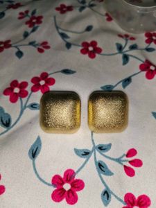 Gold Textured Square Earrings