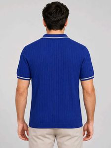 Men's Blue Cable Knit Polo Shirt