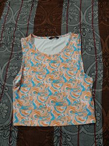 Marbled Print Sleeveless Crop Top