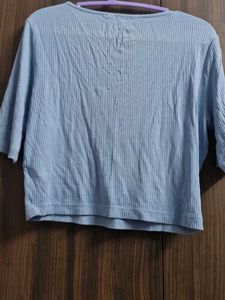 Light Blue Ribbed Cropped Top