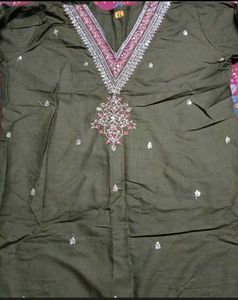 Embroidered Kurtas - Pink &amp; Olive Green