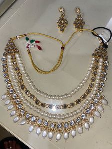Royal Kundan Pearl Multi Layer Necklace Earing Set