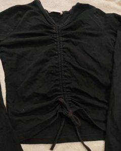 Chic Black Ruched Long Sleeve Top