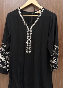 Anouk Black Kurta with White Embroidery