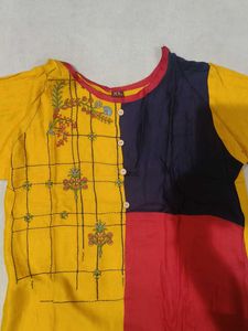 Color Block Embroidered Kurta