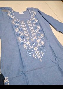 Blue Embroidered Cotton 3 piece set