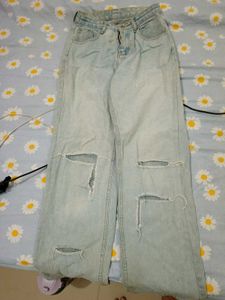 Light Wash Ripped Wide Leg Jeans