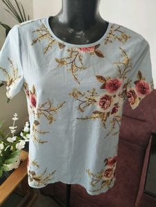 Light Blue Floral Print Top
