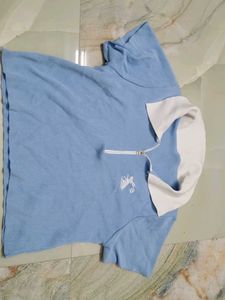 Blue Polo Shirt with White Collar