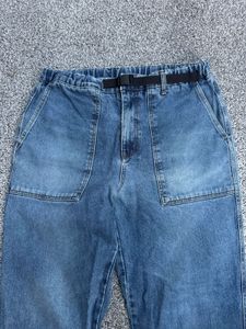 Wide Leg Denim Pants with Belt