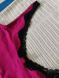 Pink Camisole with Black Lace Trim