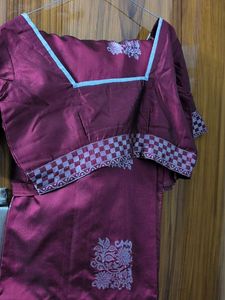Maroon Silk Saree with Floral Motifs