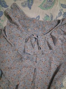 Floral Print Ruffle Neck Blouse