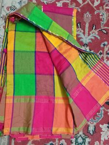 Vibrant Checked Cotton Saree