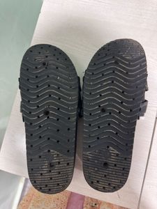Black Slide Sandals with Gold Buckle