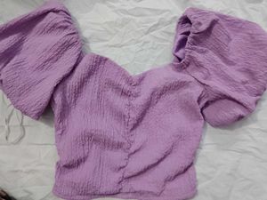 Purple Textured Puff Sleeve Top