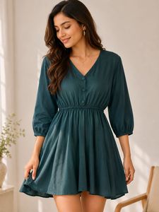 Elegant Teal V-Neck Dress
