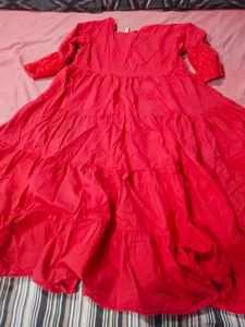 ❗️Free Delivery❗️Red Tiered long midi big flair