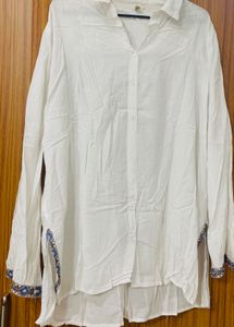 White Embroidered Button-Down Shirt