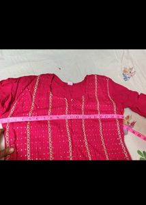 Vibrant Pink Kurta with White Embellishments