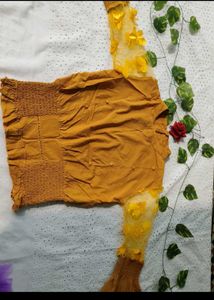 Mustard Top with Floral Sleeve Detail