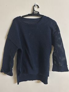 Navy Blue Mesh Knit Sweater