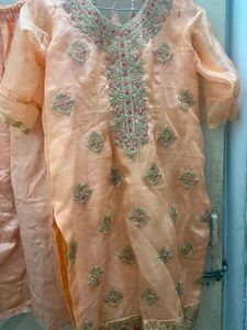 Peach Embroidered Kurta Set with dupatta