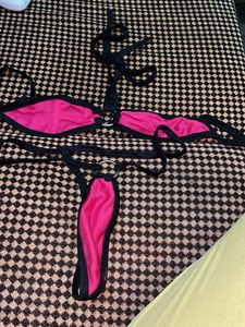 Pink and Black Bikini Set