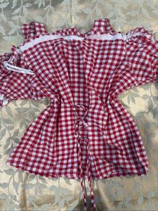 Red Gingham Cold Shoulder Top with corset back