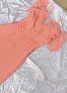 Elegant Peach cold-Shoulder Maxi Dress