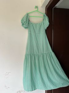 Gingham Puff Sleeve Midi Dress