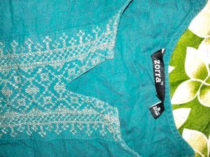 Teal Embroidered Kurta