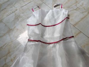 Sheer White Dress with Maroon Trim