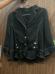 Chic Black Blazer style shirt with White Stitching