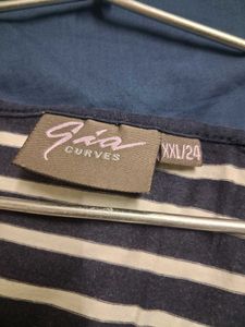 Striped Navy Blue V-Neck Top