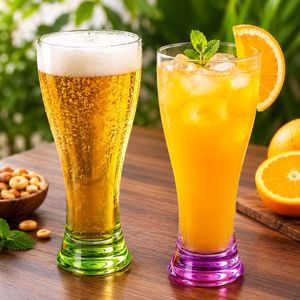 Set of 2 Tall, clear pilsner- style Glasses