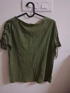 Olive Green Lace-Up Sleeve Top