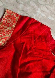 Elegant Red Silk Blouse with Golden Border