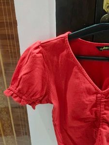 Chic Red Ruched V-Neck Crop Top